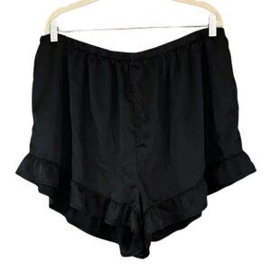 Black Ruffle Hem Satiny Women's Pajama Shorts